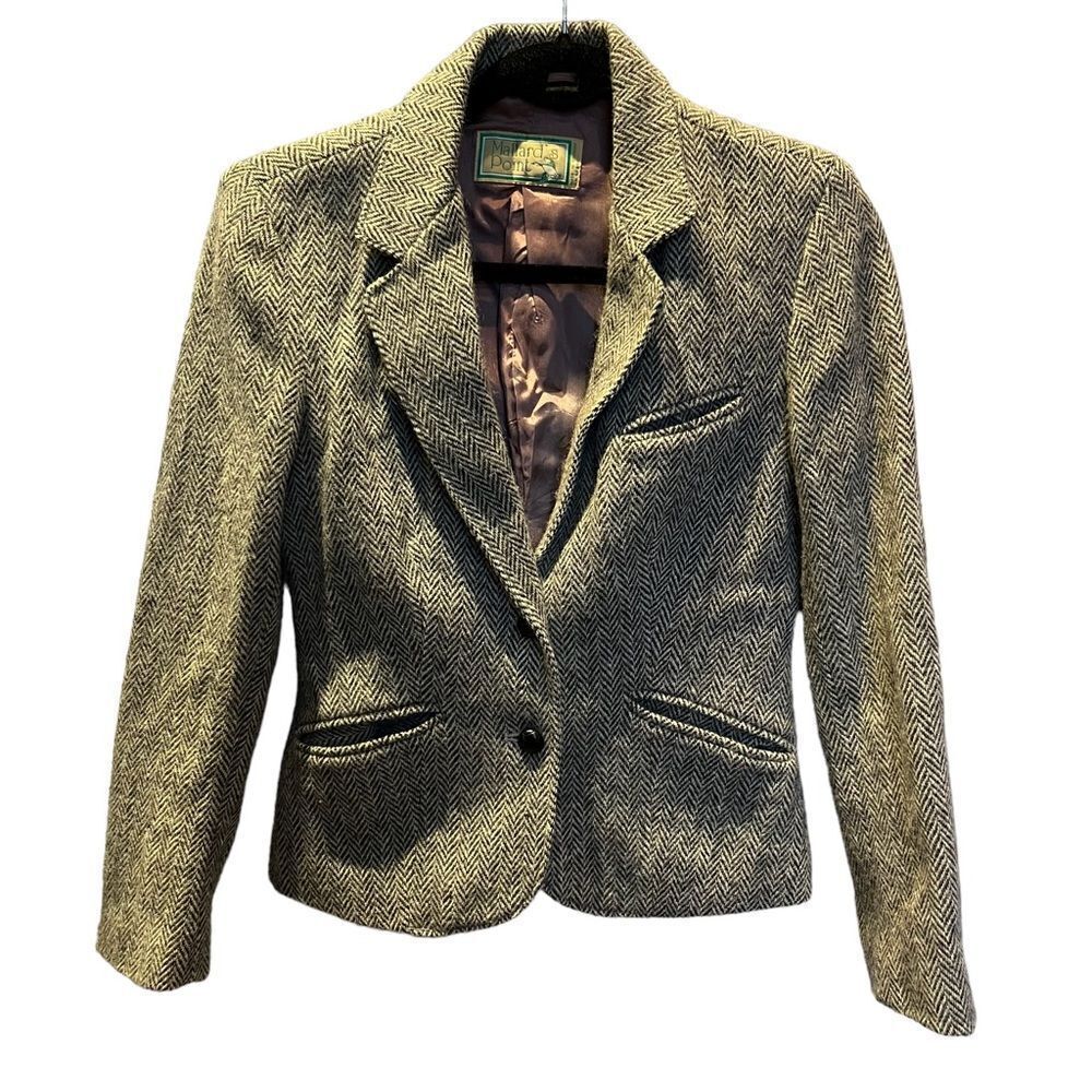 Women's Mallard's Point Herring Bone Wool Suit Jacket Grey/Cream Size 5/6